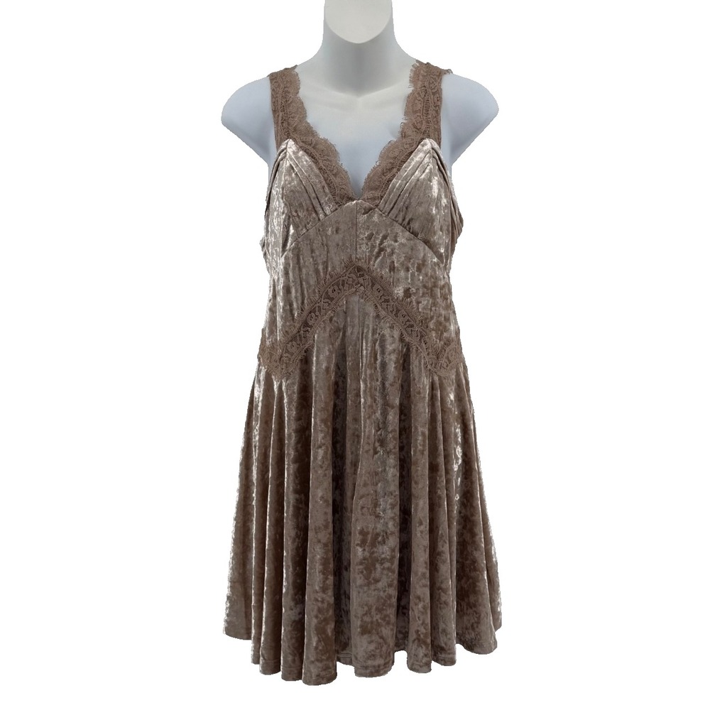 Entro Crushed Velvet Mini Dress Womens M Champagne Lace NWT Coquette Balletcore